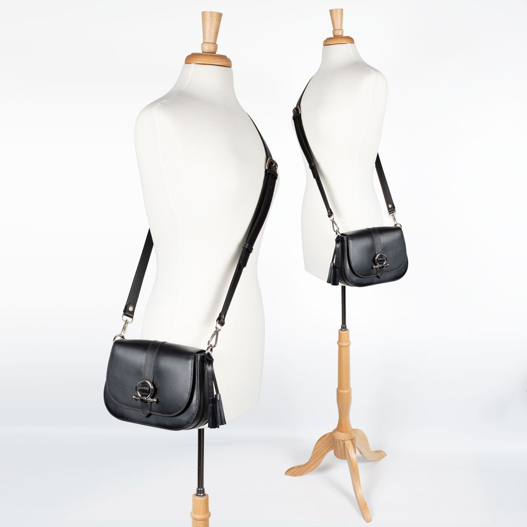 Del Rey - Equestrian Horse Bit Crossbody Luxury Leather Handbag in Black