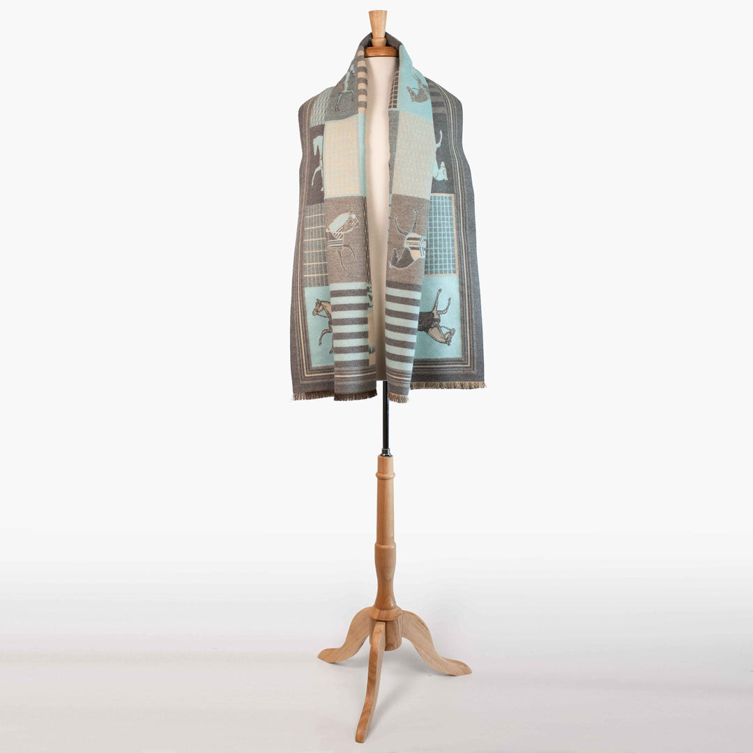 Devon - Aqua Equestrian Motif Luxe Shawl