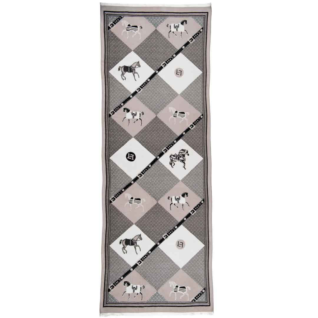 Della - Taupe Equestrian Motif Luxe Shawl