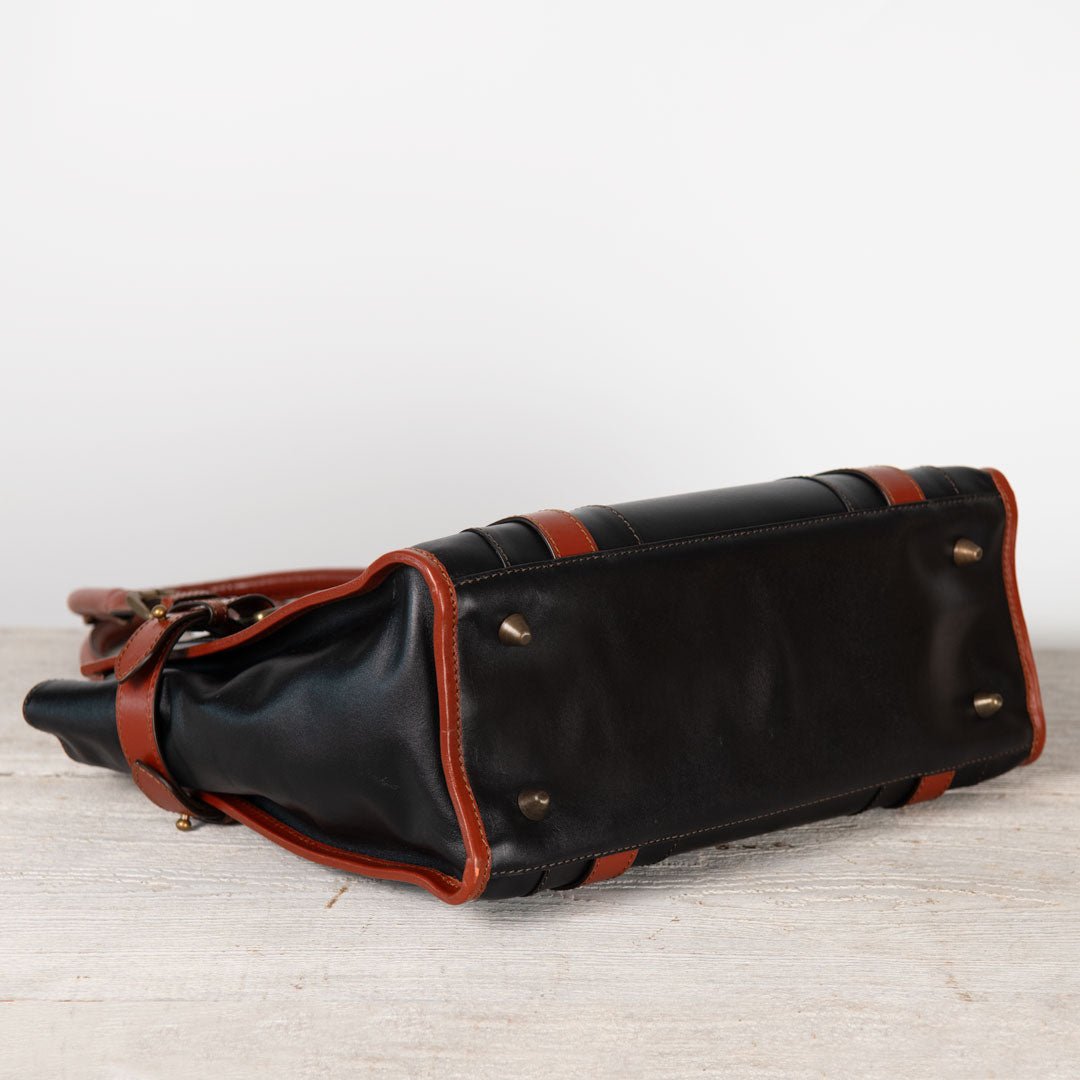 Paddock - Halter Tote Luxury Leather Handbag in Cognac on Black