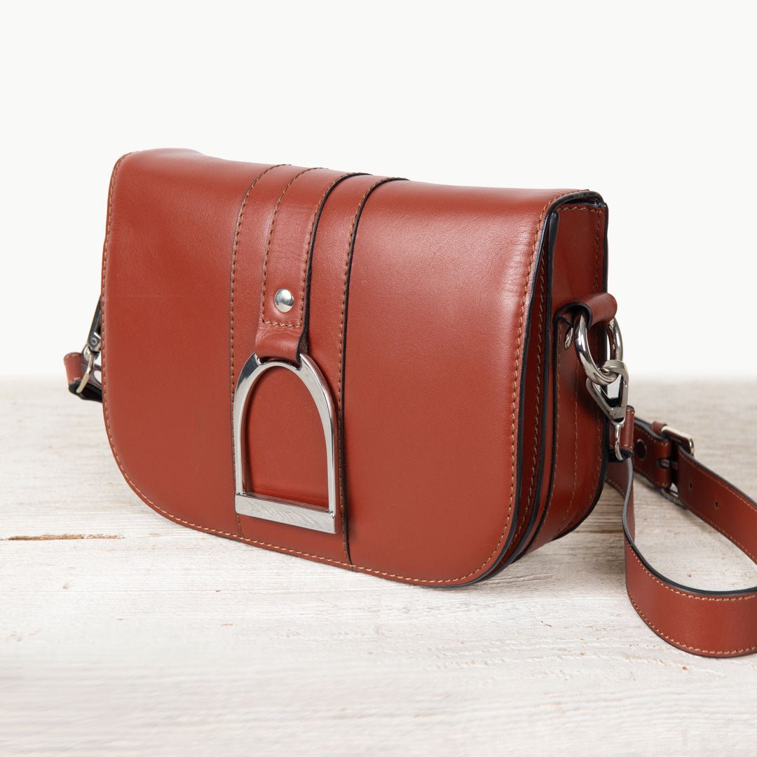 Signature Stirrup - Riding Stirrup Crossbody Luxury Leather Handbag in Cognac