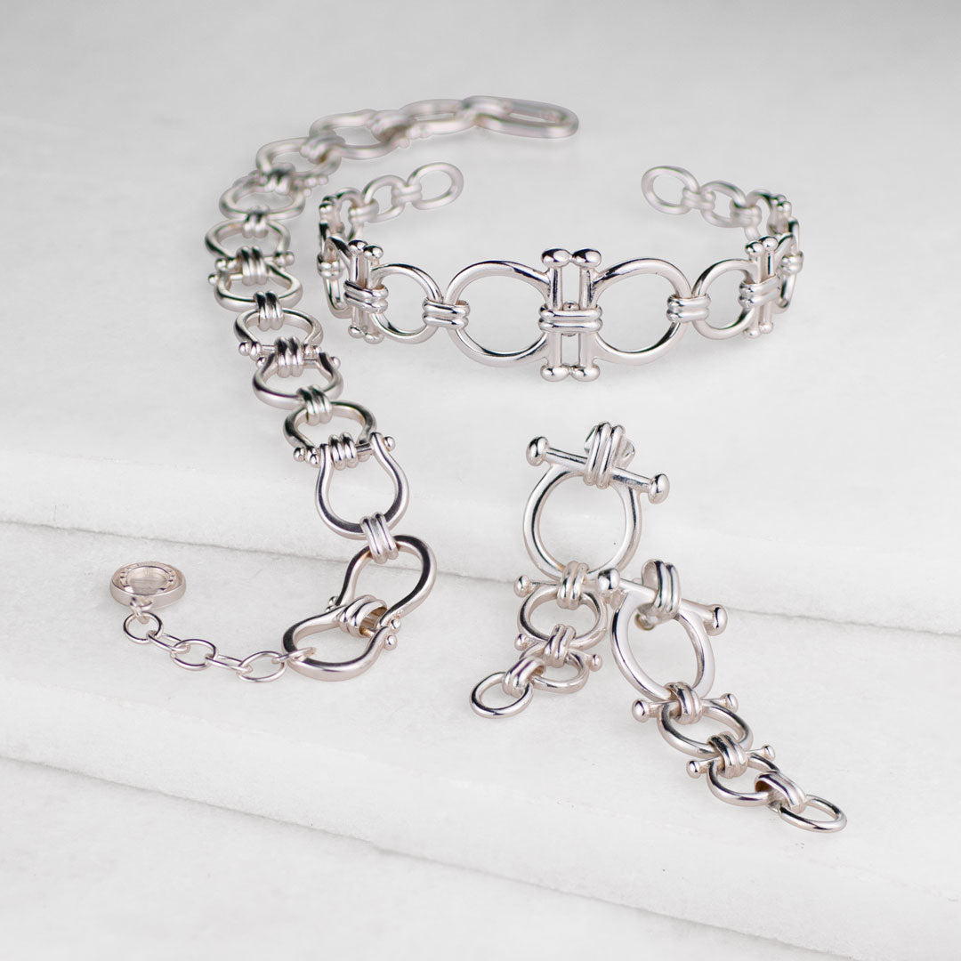 Bocara - Horse Bit Chain Link Equestrian Necklace in Silver