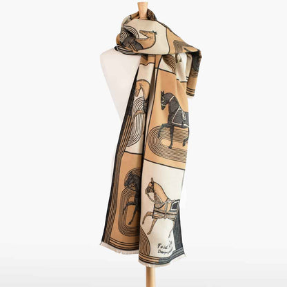 Cavallo -  Caramel Equestrian Motif Luxe Shawl