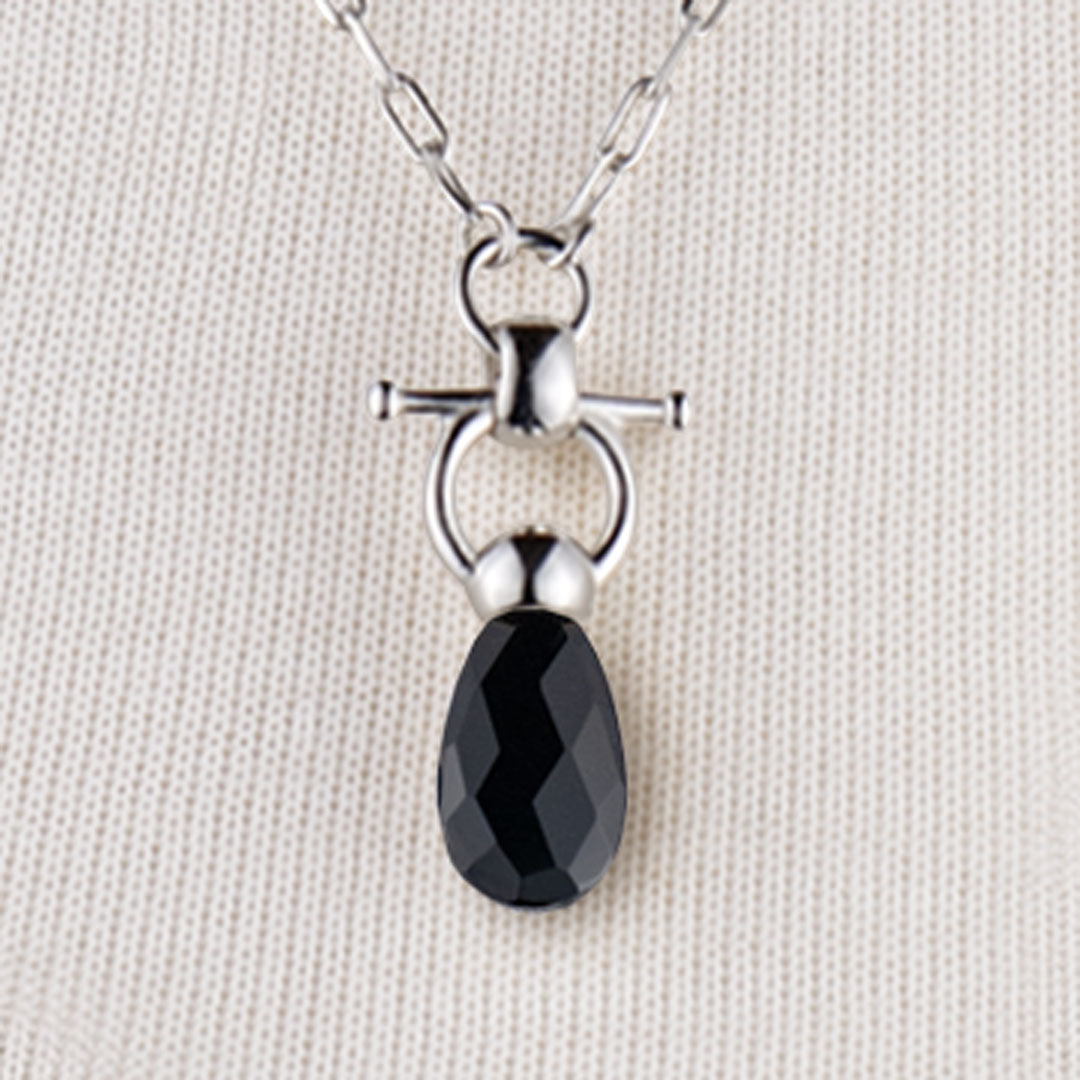 Droplette - Black Onyx Horse Bit Equestrian Earring in Silver