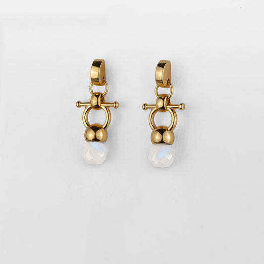 Briolette - Moonstone Horse Bit Equestrian Earring in Gold