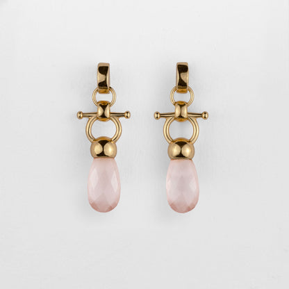 Droplette - Rose Quartz Equestrian Horse Bit Necklace in Gold