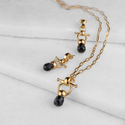 Brioletrte - Black Onyx Equestrian Horse Bit Necklace in Gold