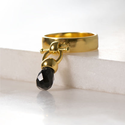 Adele - Black Onyx Equestrian Horse Bit Necklace in Gold