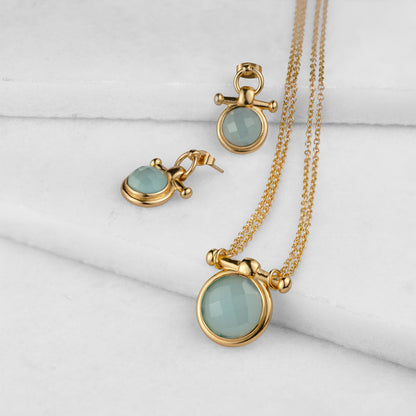 Adele -Aqua Chalcedony Horse Bit Equestrian Earring in Gold