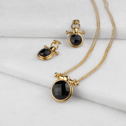 Adele - Black Onyx Horse Bit Equestrian Earring in Gold