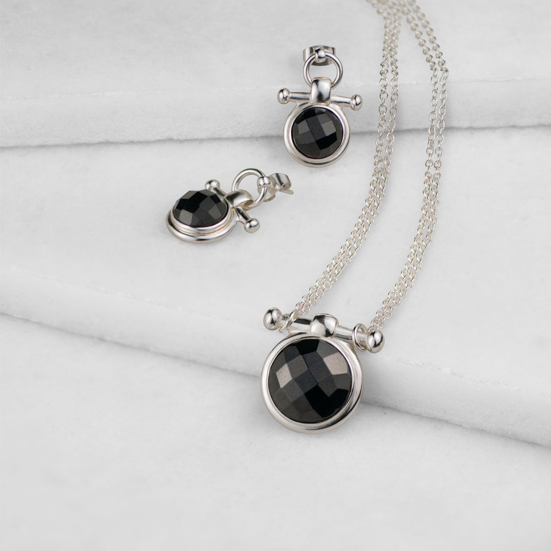 Adele - Black Onyx Horse Bit Equestrian Earring in Silver