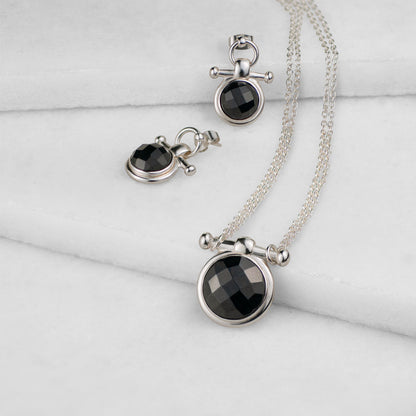 Adele - Black Onyx Horse Bit Equestrian Earring in Silver