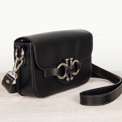 Lana - Horse Bit Crossbody Luxury Leather Bag in Black