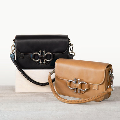 Lana - Horse Bit Crossbody Luxury Leather Bag in Black