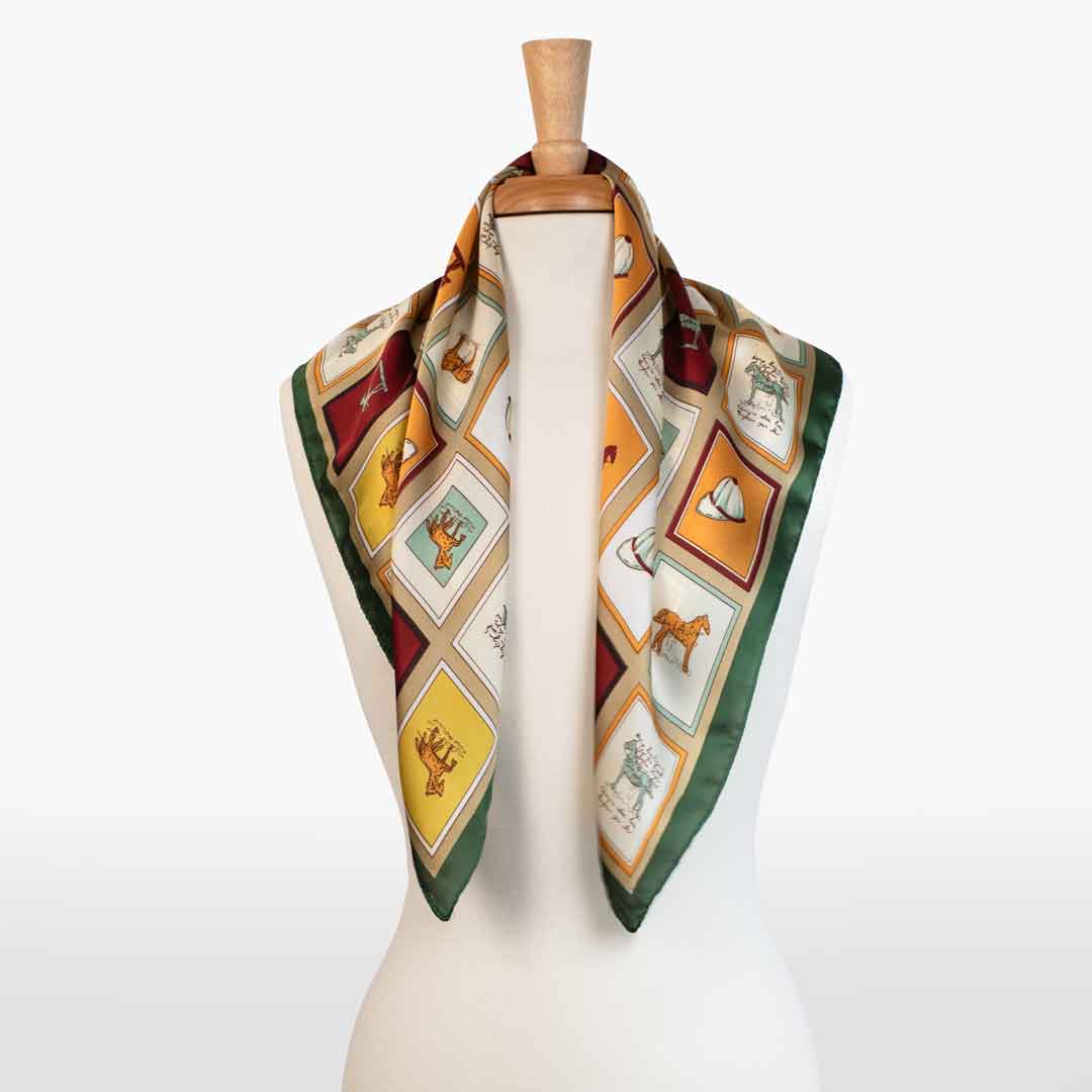 Pony Club - Stylized Equestrian Scarf in Hunter Green, Wine & Amber