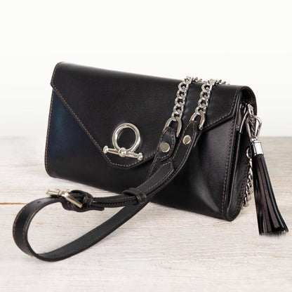 Del Mar - Horse Bit Crossbody Luxury Leather Handbag in Black