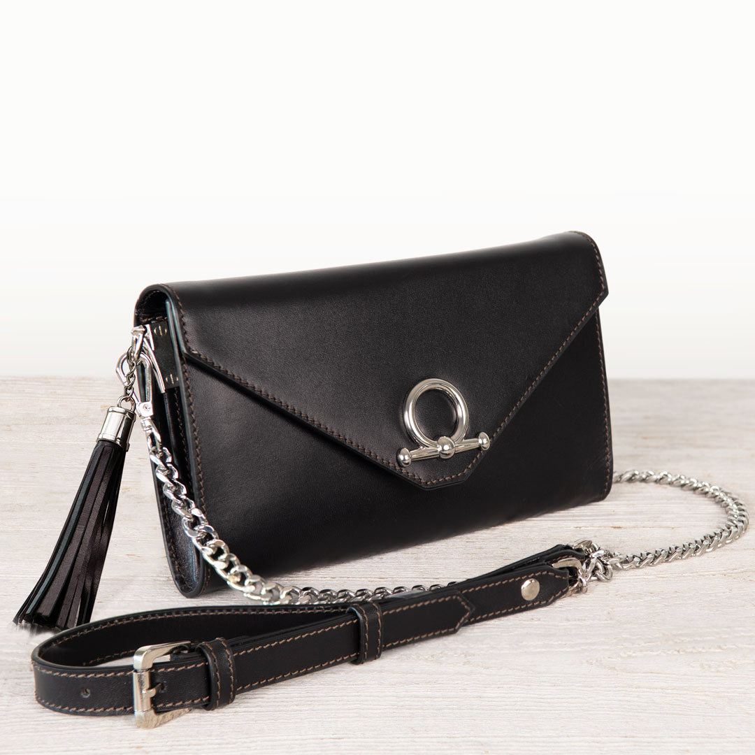 Del Mar - Horse Bit Crossbody Luxury Leather Handbag in Black