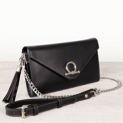 Del Mar - Horse Bit Crossbody Luxury Leather Handbag in Black