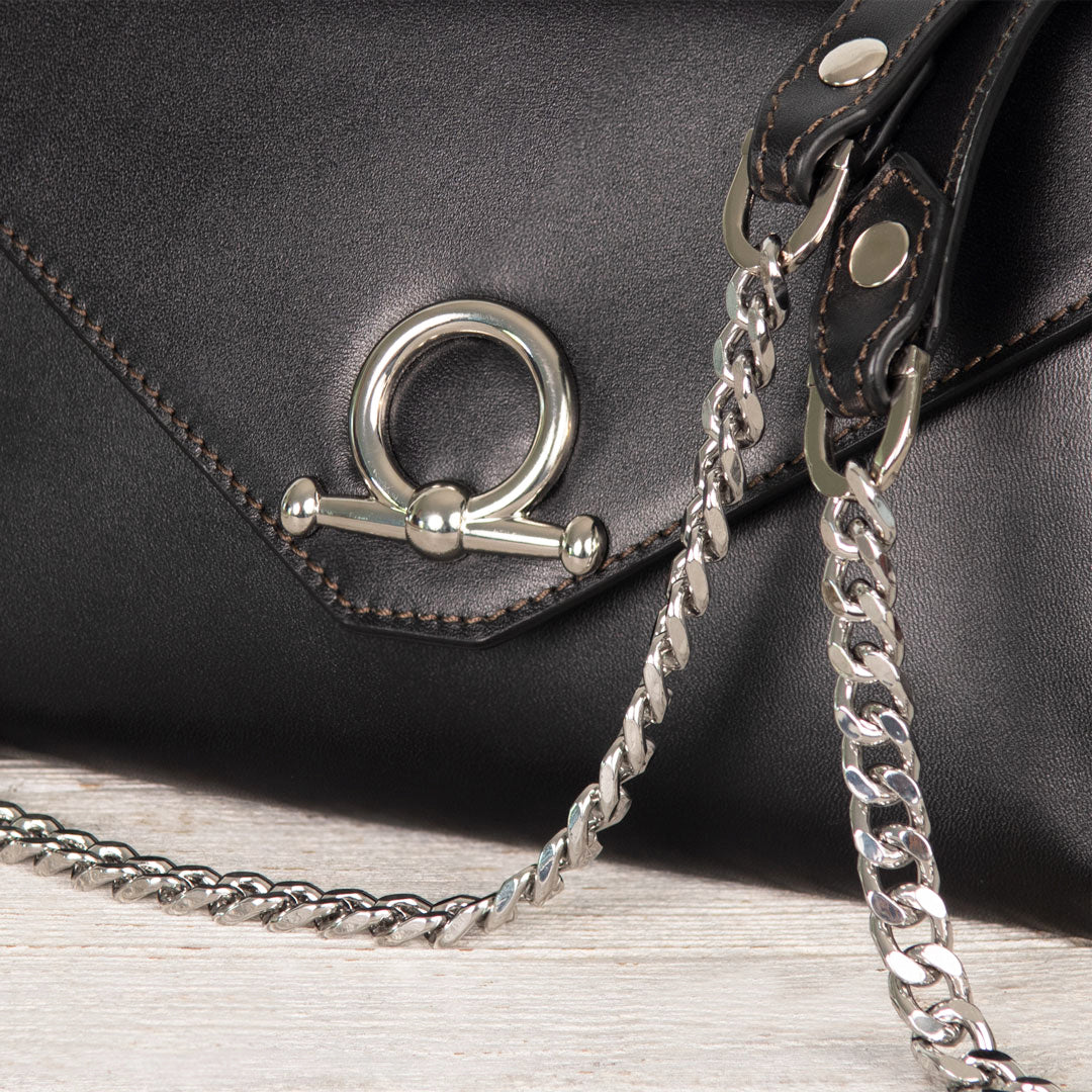 Del Mar - Horse Bit Crossbody Luxury Leather Handbag in Black