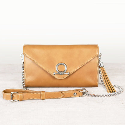 Del Mar - Horse Bit Crossbody Luxury Leather Handbag in Caramel
