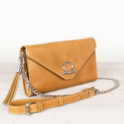 Del Mar - Horse Bit Crossbody Luxury Leather Handbag in Caramel