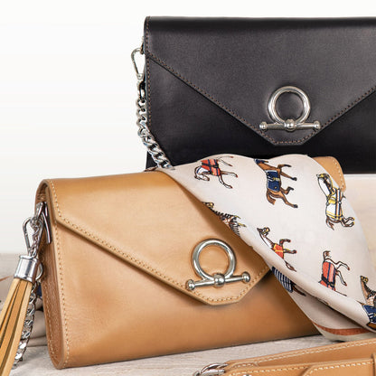 Del Mar - Horse Bit Crossbody Luxury Leather Handbag in Black