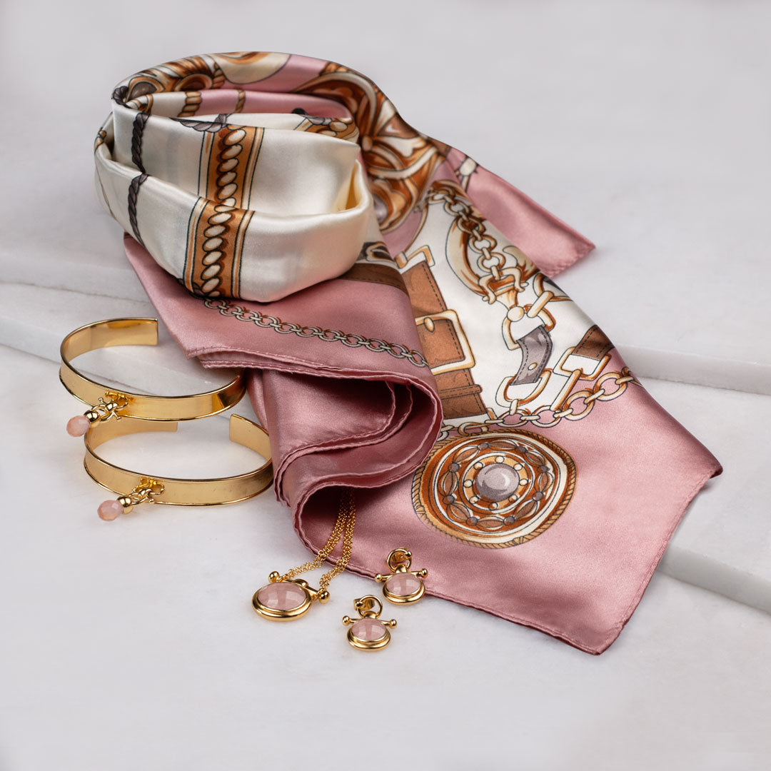 Briolette - Rose Quartz Equestrian Horse Bit Necklace in Gold