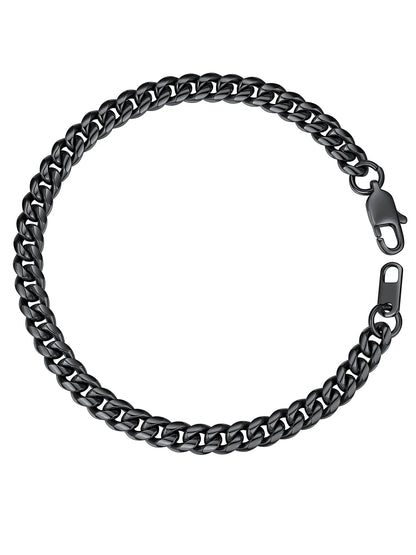 Men Chain Bracelet Black Cuban Curb Bracelet 6MM 8.3 Inch Wrist Bracelet Mens Birthday Father Day Graduation Jewelry Gifts for Him Dad Adults Age