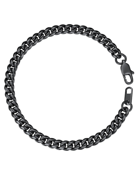 Men Chain Bracelet Black Cuban Curb Bracelet 6MM 8.3 Inch Wrist Bracelet Mens Birthday Father Day Graduation Jewelry Gifts for Him Dad Adults Age