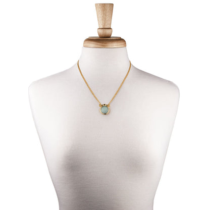 Adele - Aqua Chalcedony Equestrian Horse Bit Necklace in Gold