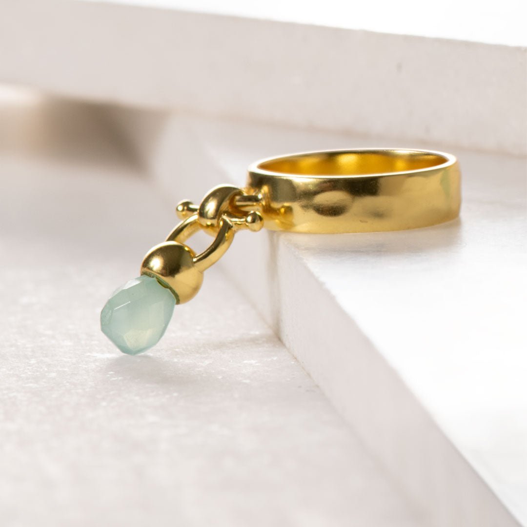 Adele - Aqua Chalcedony Equestrian Horse Bit Necklace in Gold