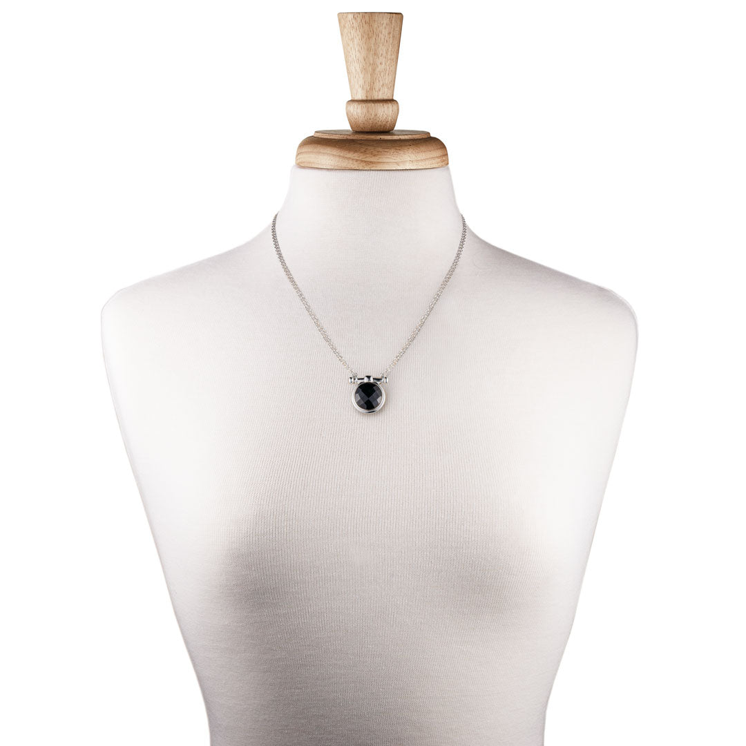 Adele - Black Onyx Equestrian Horse Bit Necklace in Silver