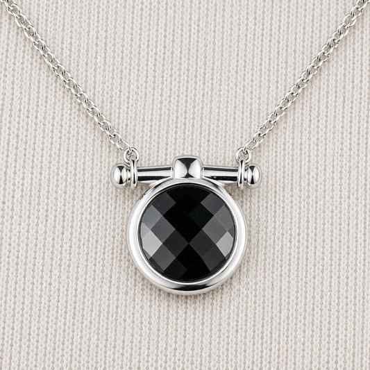 Adele - Black Onyx Equestrian Horse Bit Necklace in Silver