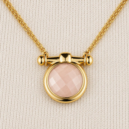 Adele - Rose Quartz Equestrian Horse Bit Necklace in Gold