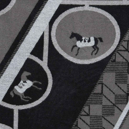 Adina -  Equestrian Motif Shawl in Charcoal Wrap