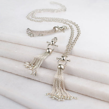 Aria - Chain Tassel Equestrian Horse Bit Necklace in Silver
