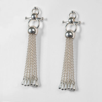 Aria - Chain Tassel Horse Bit Equestrian Earring in Silver