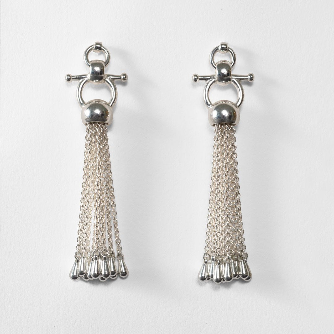 Aria - Chain Tassel Horse Bit Equestrian Earring in Silver