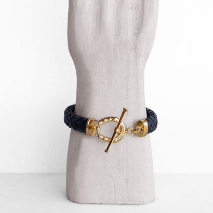 Aristo - 14K Gold Vermeil Black Leather Horseshoe Bracelet