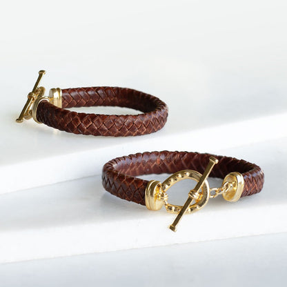Aristo - 14K Gold Vermeil Brown Leather Horseshoe Bracelet