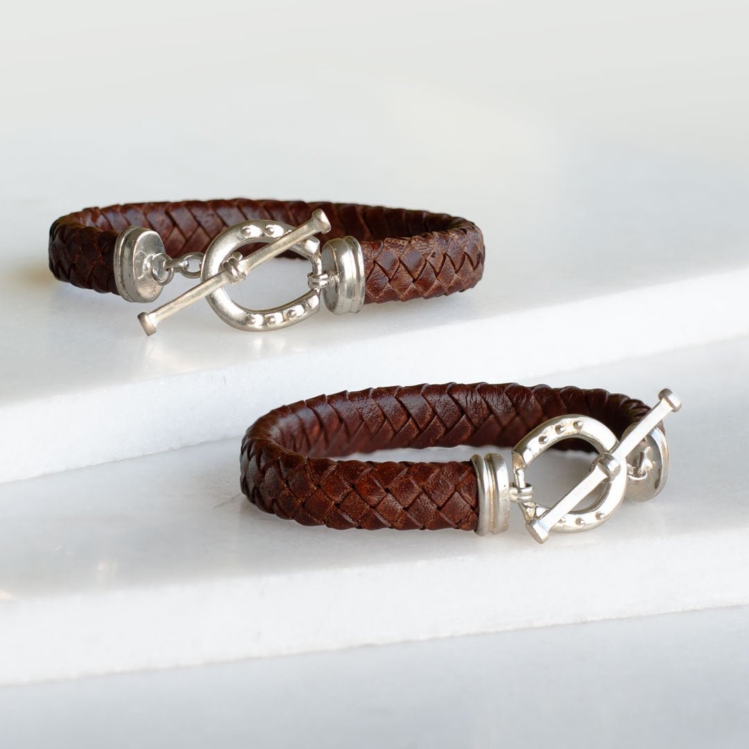 Aristo - Sterling Silver Brown Leather Horseshoe Bracelet