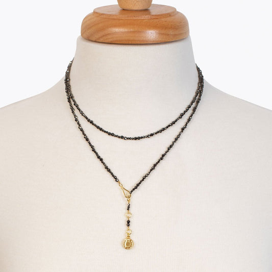 Aurora - Pyrite & Gold Horseshoe Coin Strand Necklace
