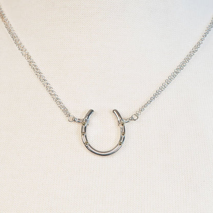 Ava - Equestrian Horseshoe Double Chain Necklace in Silver