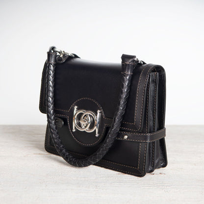 Bella -  Horse Bit Talisman Crossbody Luxury Leather Handbag in Black