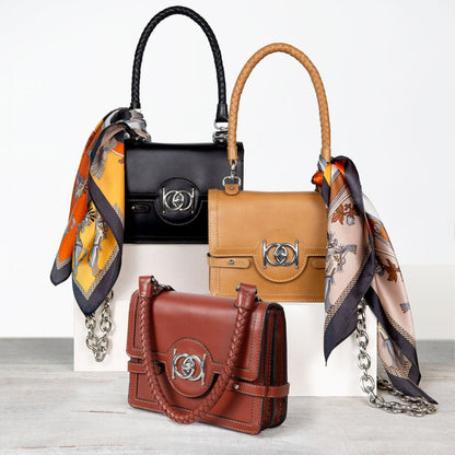 Bella -  Horse Bit Talisman Crossbody Luxury Leather Handbag in Black