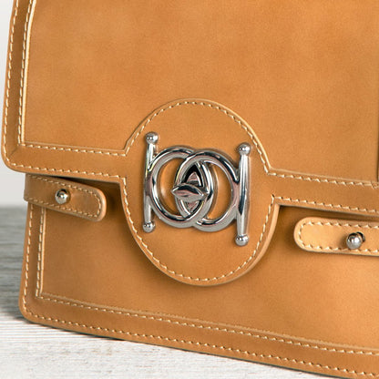 Bella -  Horse Bit Talisman Crossbody Luxury Leather Handbag in Caramel