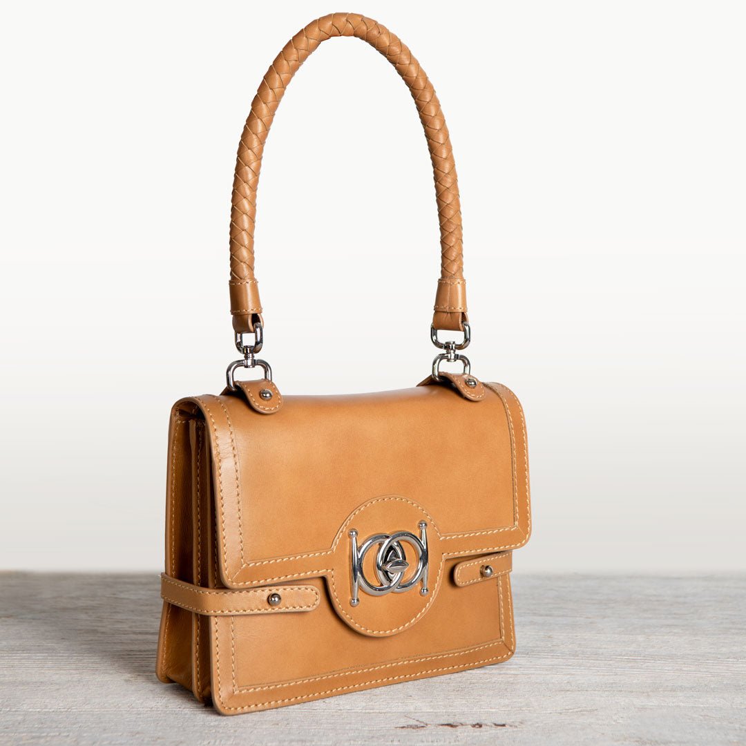 Bella -  Horse Bit Talisman Crossbody Luxury Leather Handbag in Caramel