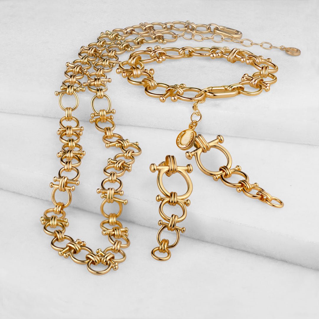 Bocara - Horse Bit Chain Link Equestrian Necklace in Gold
