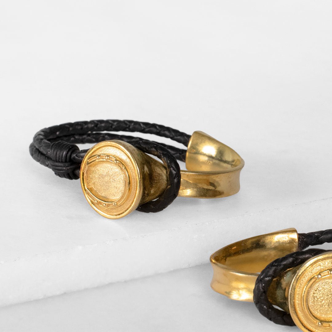 Bosal - Leather laced Horseshoe Bracelet in Black and Gold