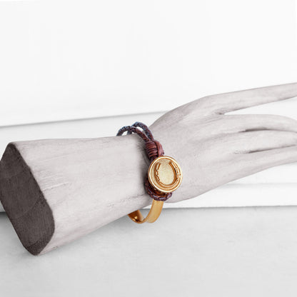 Bosal - Leather laced Horseshoe Bracelet in Brown and Gold
